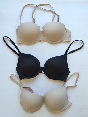 3 PINK Victoria's Secret Wear Everywhere Push-Up Bras 32C  Marzipan Beige/Black